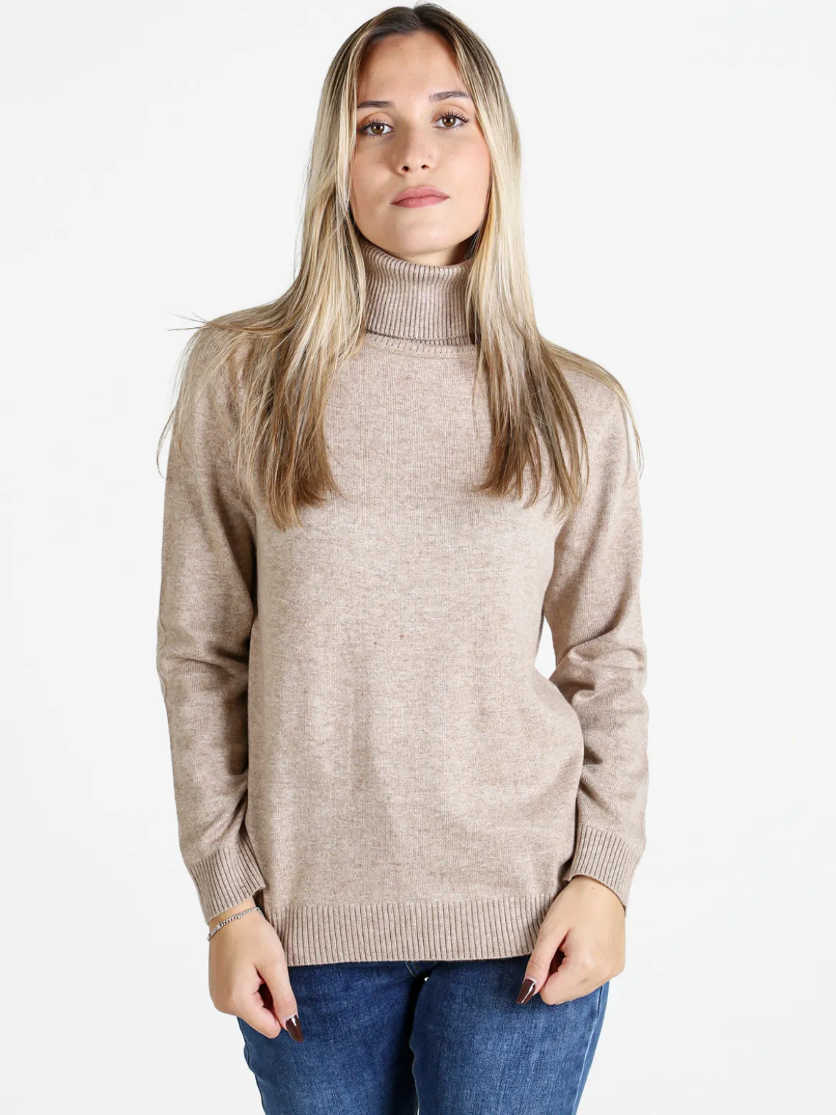 Dolce & Trendy Pullover donna dolcevita in maglia - sabbia