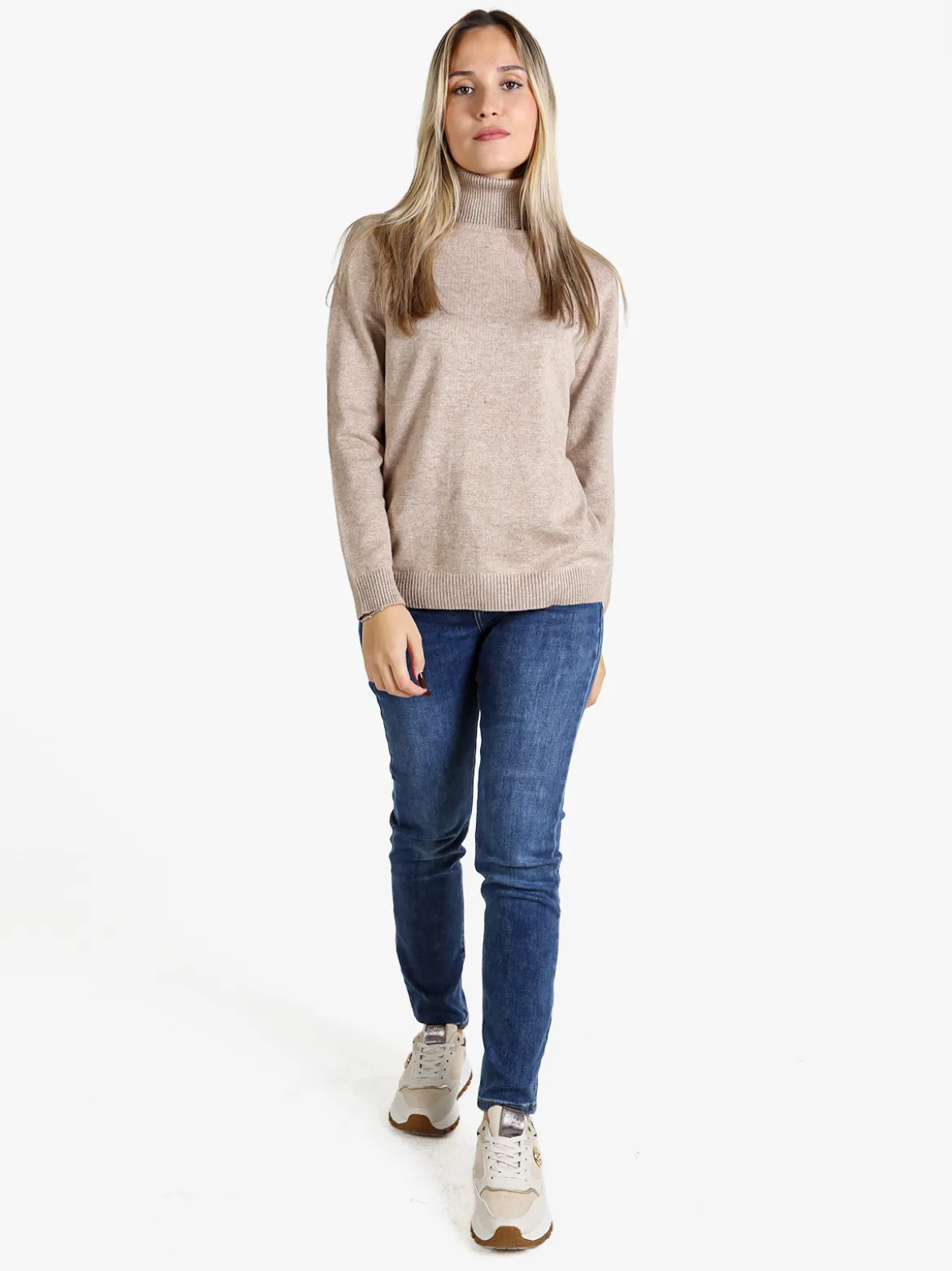 Dolce & Trendy Pullover donna dolcevita in maglia - sabbia