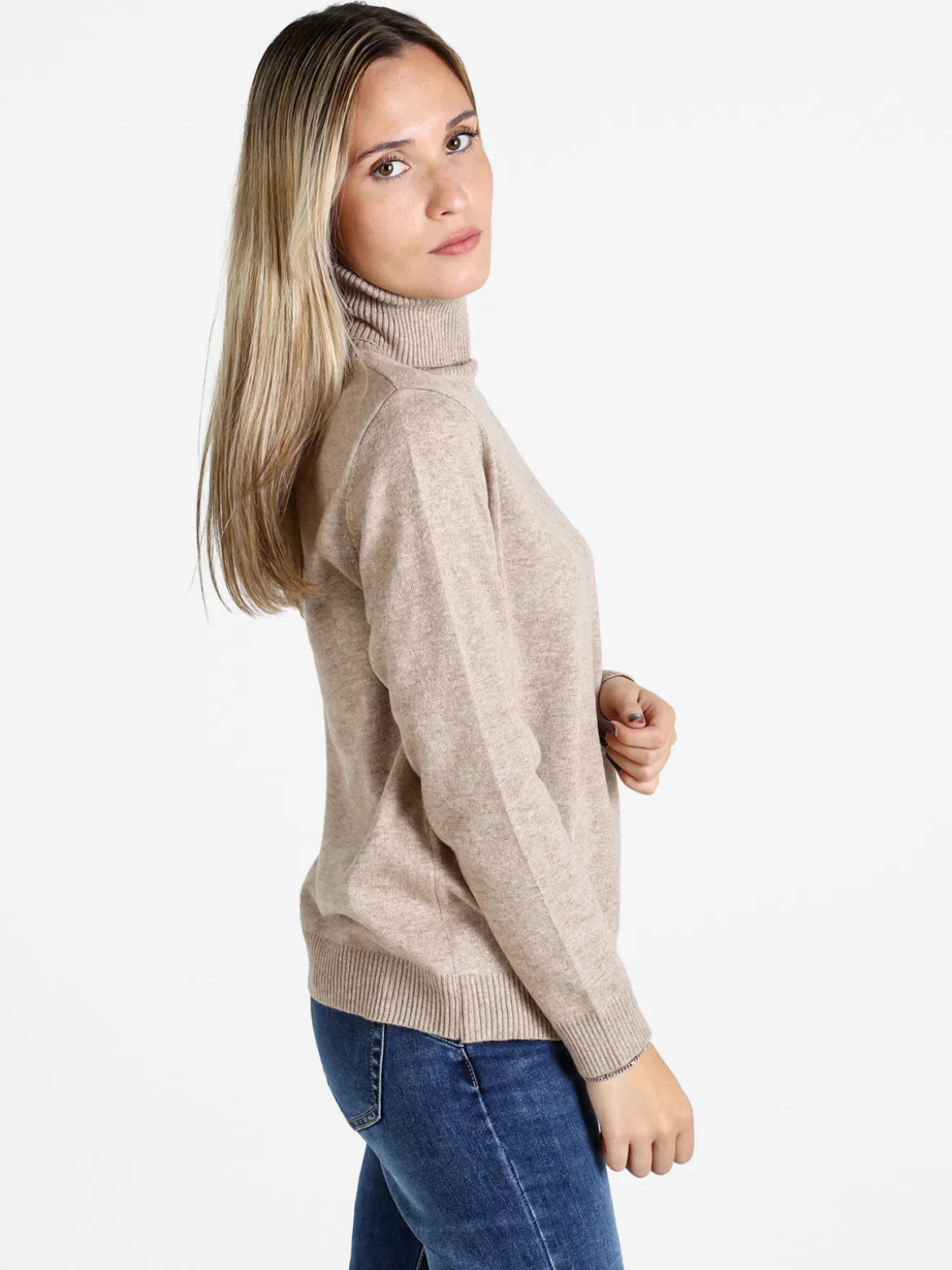 Dolce & Trendy Pullover donna dolcevita in maglia - sabbia