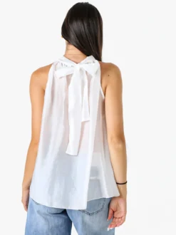 Doremi Top donna con volant e allacciatura al collo - bianco