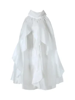 Doremi Top donna con volant e allacciatura al collo - bianco