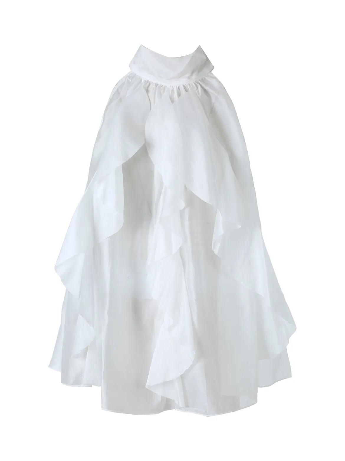 Doremi Top donna con volant e allacciatura al collo - bianco