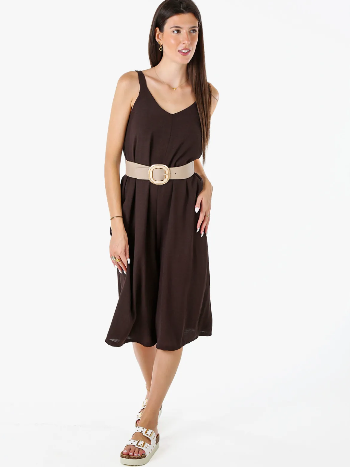Doremi Tuta jumpsuite da donna a spalla stretta con scollo a V - moro