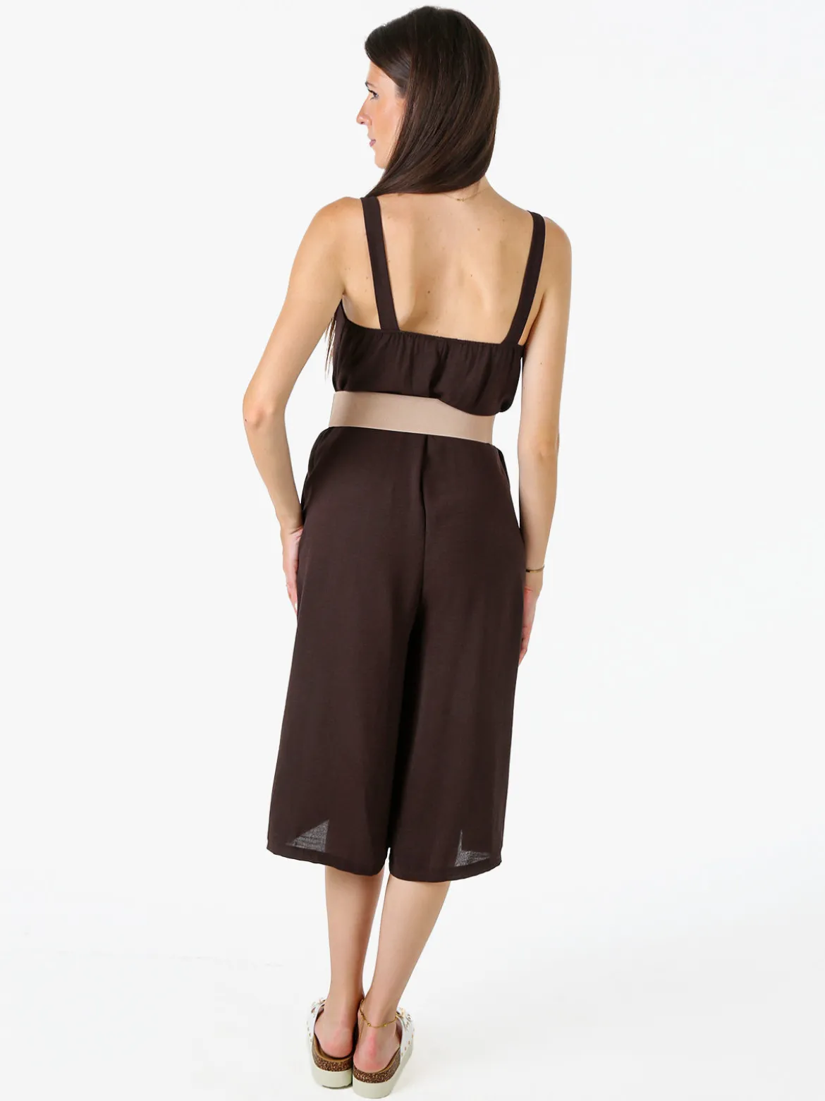 Doremi Tuta jumpsuite da donna a spalla stretta con scollo a V - moro