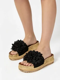 Econfort Ciabatte donna con fiore e platform - nero