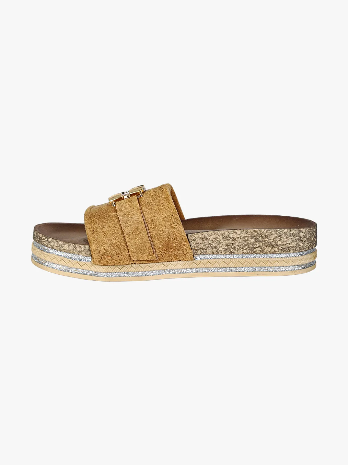 Econfort Ciabatte donna gioiello con strass e platform - cammello