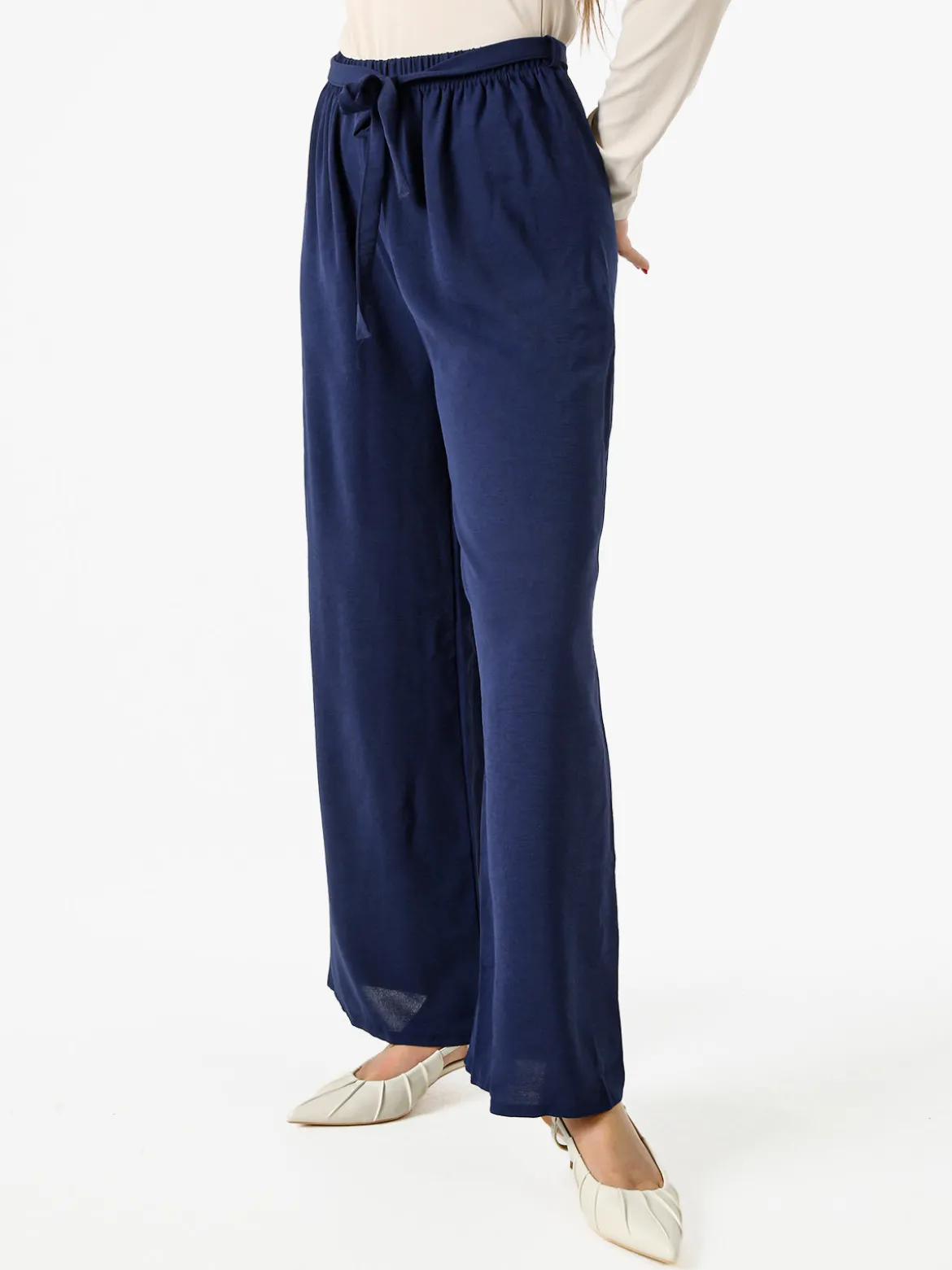 Eletta Pantaloni donna a palazzo in crèpe - blu