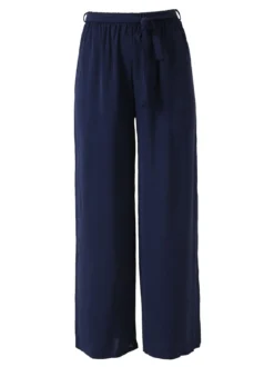 Eletta Pantaloni donna a palazzo in crèpe - blu