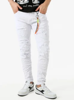 Elyn.G Jeans Jeans da uomo skinny con strappi - bianco