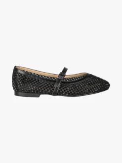 Energy Ballerine da donna in tulle con strass e cinturino con fibbia - nero