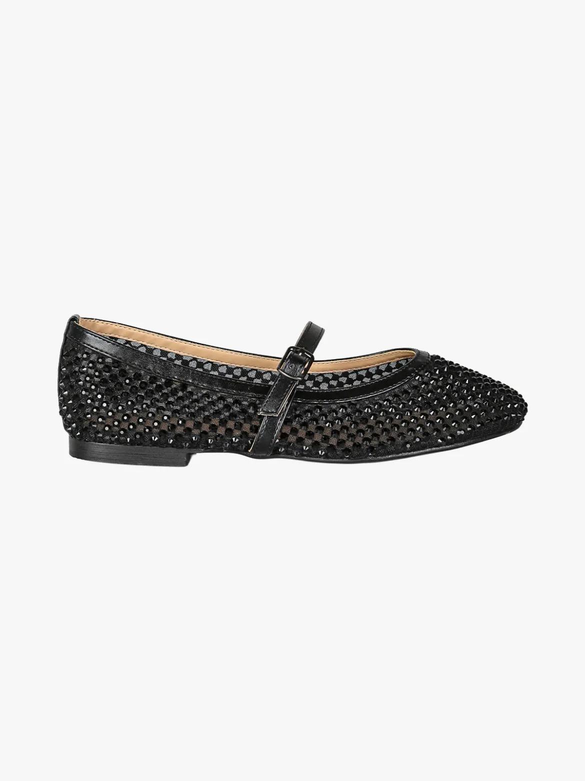 Energy Ballerine da donna in tulle con strass e cinturino con fibbia - nero
