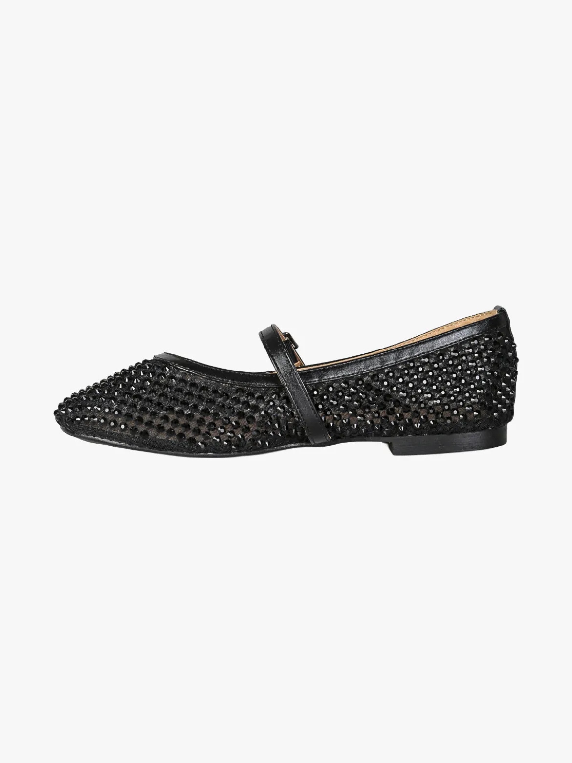 Energy Ballerine da donna in tulle con strass e cinturino con fibbia - nero