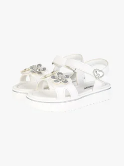 Energy Sandali da bambina con cinturini a strappo e fiori - bianco