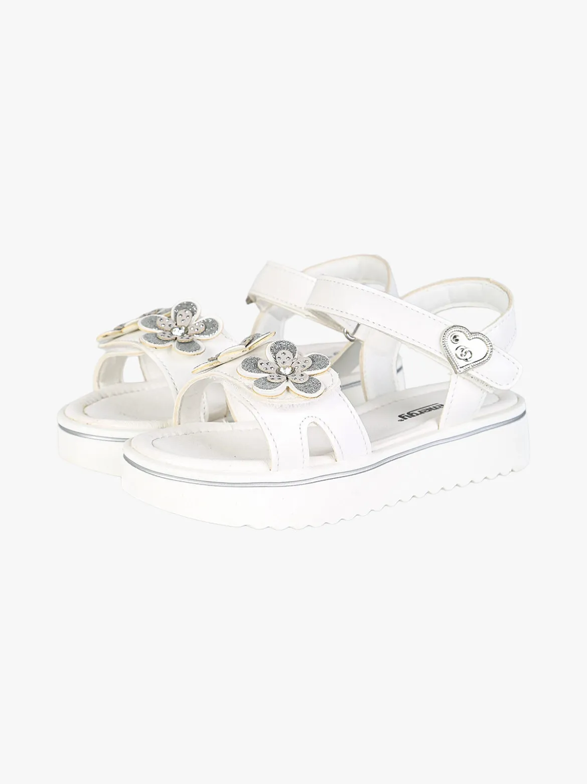 Energy Sandali da bambina con cinturini a strappo e fiori - bianco