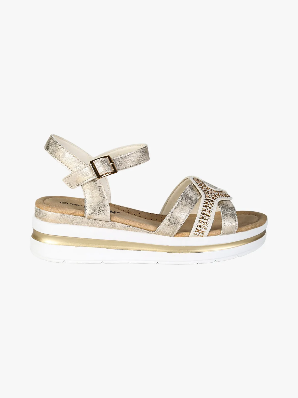 Energy Sandali donna con cinturino alla caviglia con fibbia e zeppa - beige
