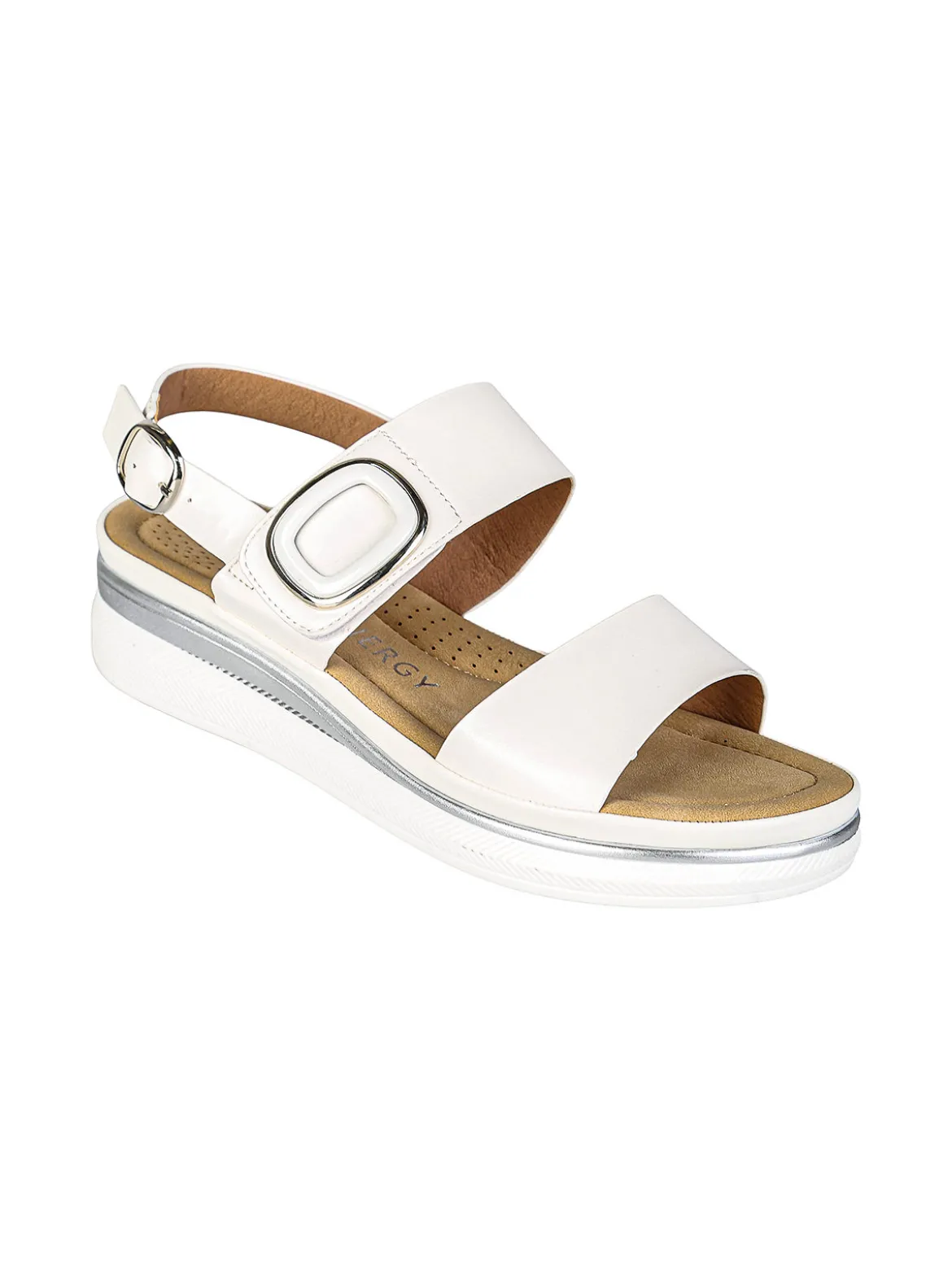 Energy Sandali donna con cinturino a strappo e zeppa comfort - bianco