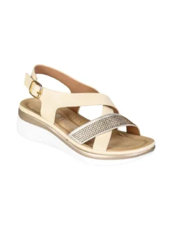 Energy Sandali donna con strass e zeppa comfort - panna