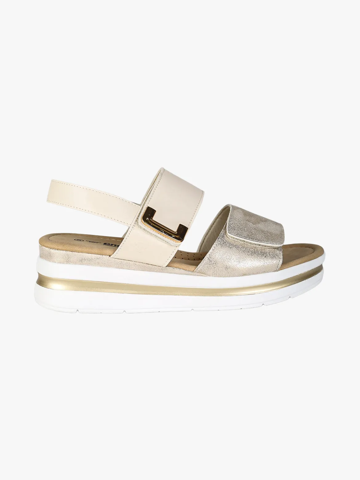 Energy Sandali donna con zeppa e doppia fibbia con strappo - beige