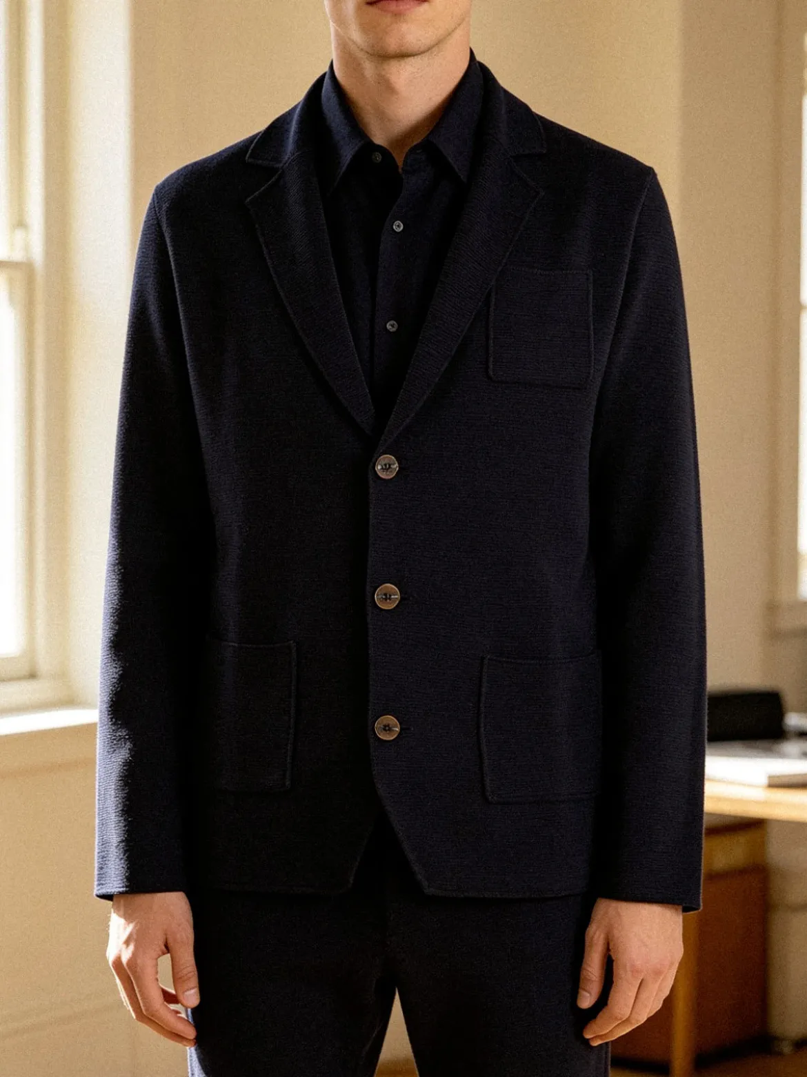 Enos Jeans Blazer da uomo in maglia con bottoni - blu scuro