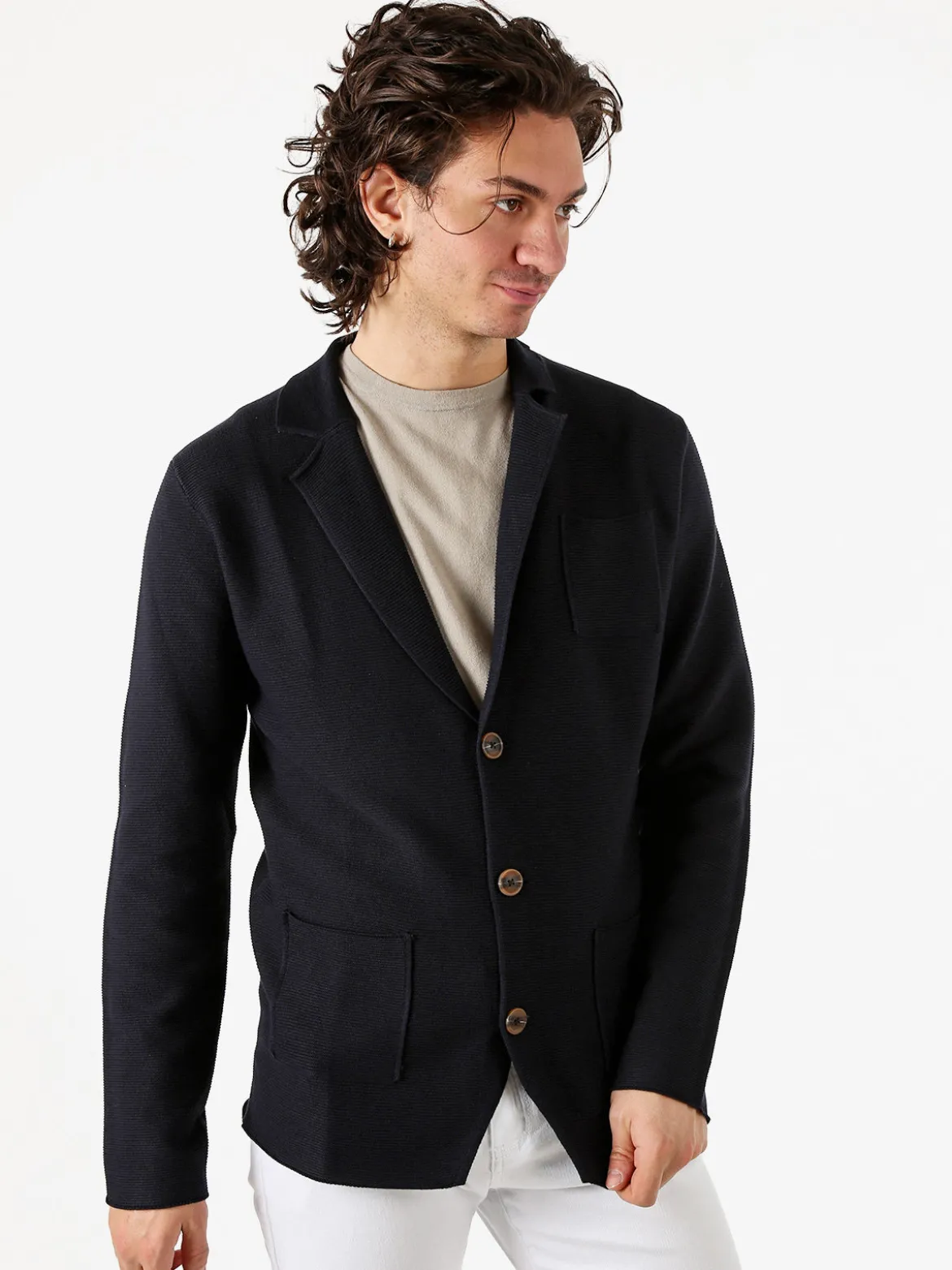 Enos Jeans Blazer da uomo in maglia con bottoni - blu scuro