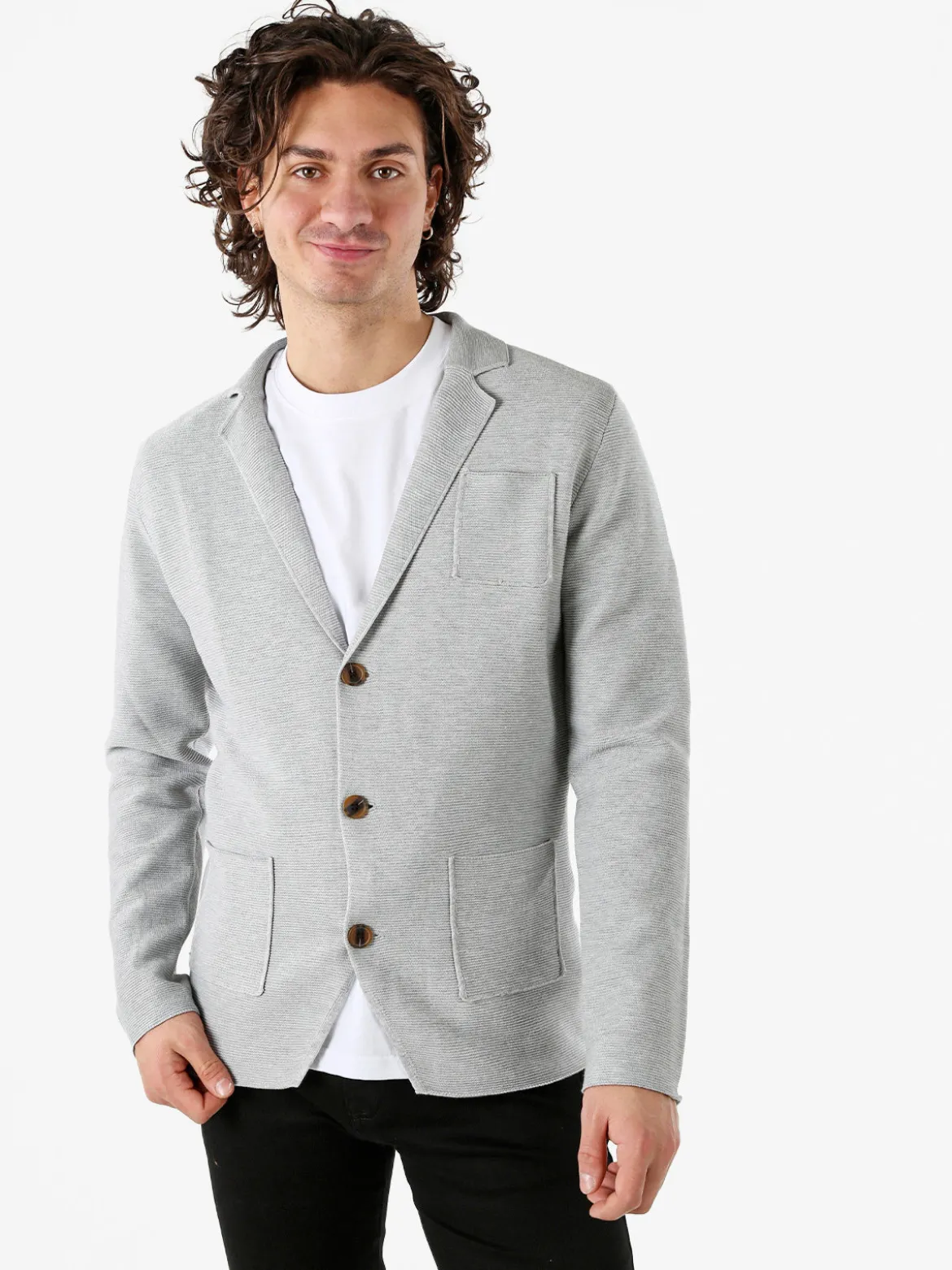 Enos Jeans Blazer da uomo in maglia con bottoni - grigio