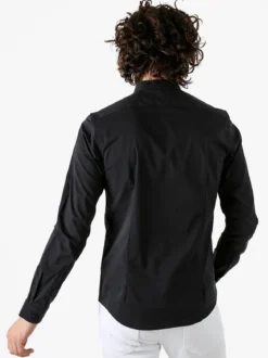 Enos Jeans Camicia da uomo slim fit a maniche lunghe con collo alla coreana - nero