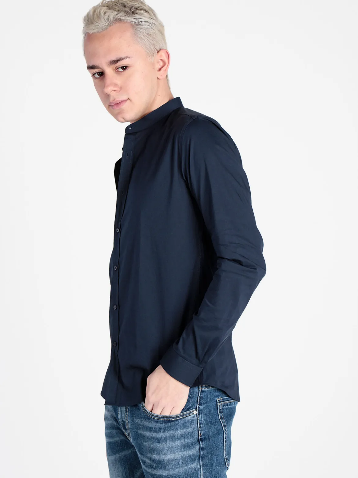 Enos Jeans Camicia uomo slim fit con colletto alla coreana