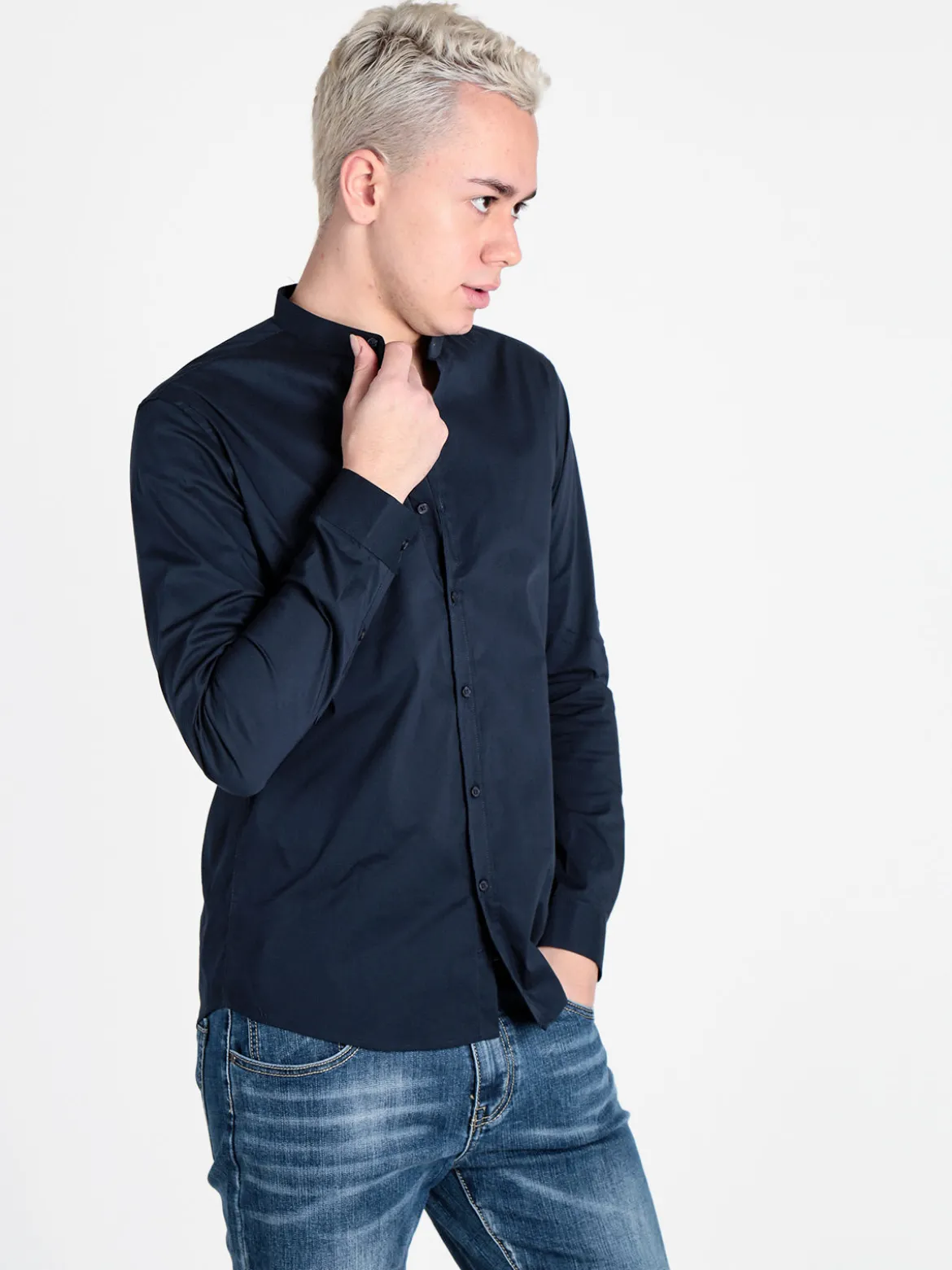 Enos Jeans Camicia uomo slim fit con colletto alla coreana