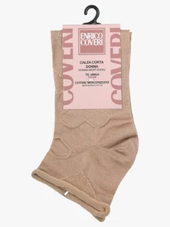 Enrico Coveri Calze corte da donna con ricami a cuori - cammello