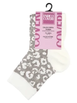 Enrico Coveri Calze corte da donna in caldo cotone animalier - bianco