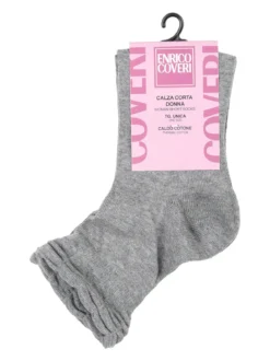 Enrico Coveri Calze corte donna in caldo cotone con bordo volant - grigio
