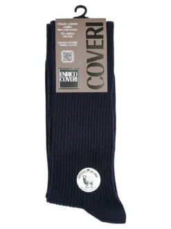 Enrico Coveri Calze lunghe da uomo a costine misto lana - blu scuro