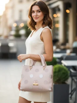 Enrico Coveri Contemporary Borsa donna mini tote in ecopelle con logo di strass - cipria
