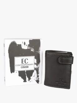 Enrico Coveri Contemporary Portafoglio verticale in pelle da uomo con bottone - moro