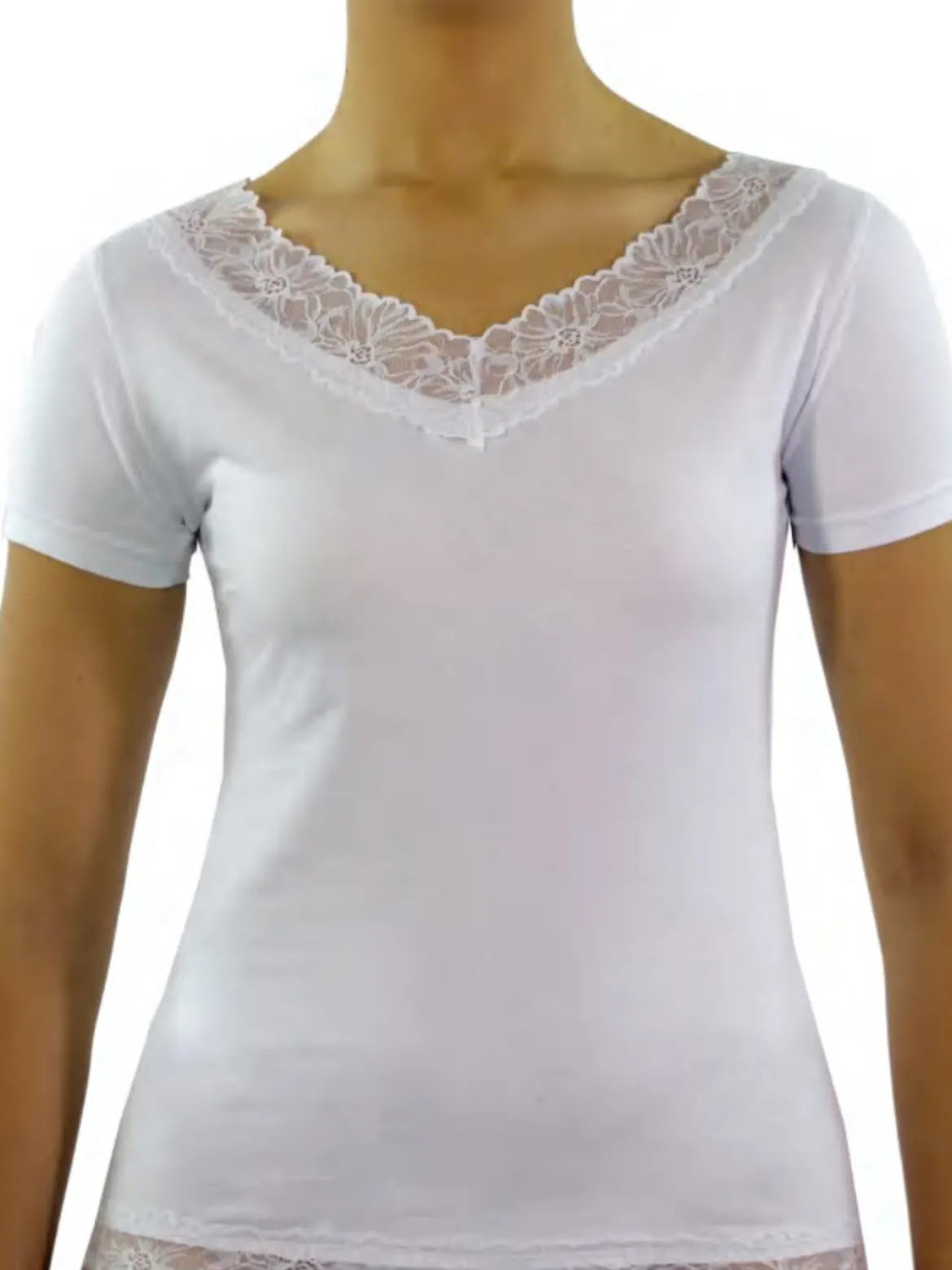Essenza ART.3559 T-shirt intima da donna in cotone bielastico con pizzo