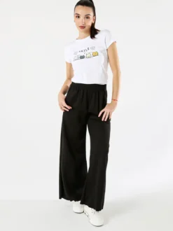 Essenziale Milano Pantaloni donna a palazzo in felpa - nero