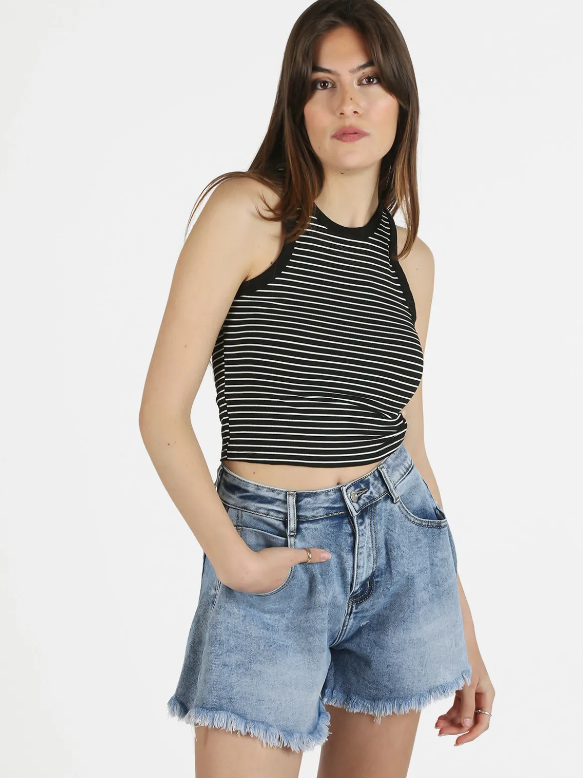 Essenziale Milano Top cropped donna a righe