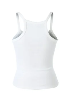 Essenziale Milano Top donna a coste con spalline strette e scollo vogatore - bianco
