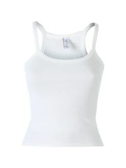 Essenziale Milano Top donna a coste con spalline strette e scollo vogatore - bianco