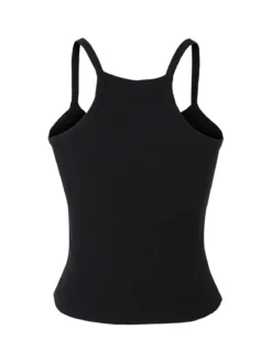Essenziale Milano Top donna a coste con spalline strette e scollo vogatore - nero