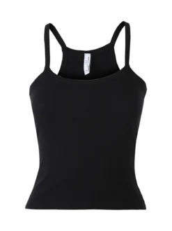Essenziale Milano Top donna a coste con spalline strette e scollo vogatore - nero