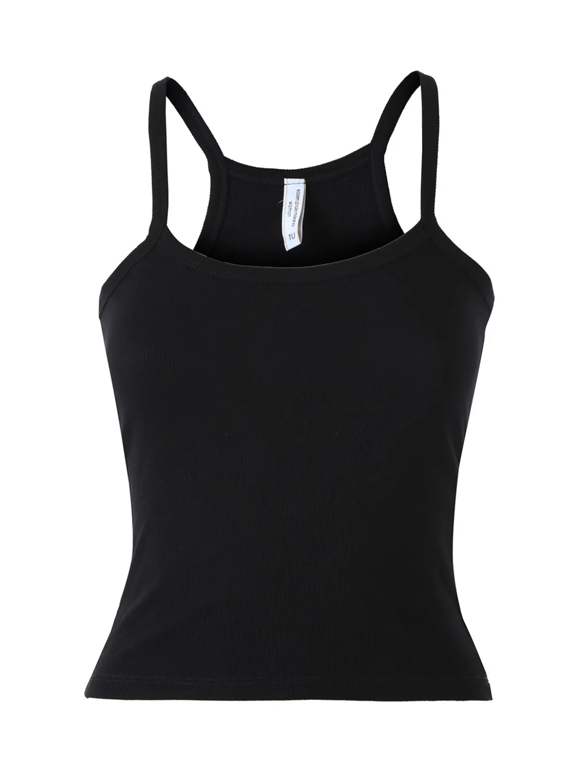 Essenziale Milano Top donna a coste con spalline strette e scollo vogatore - nero