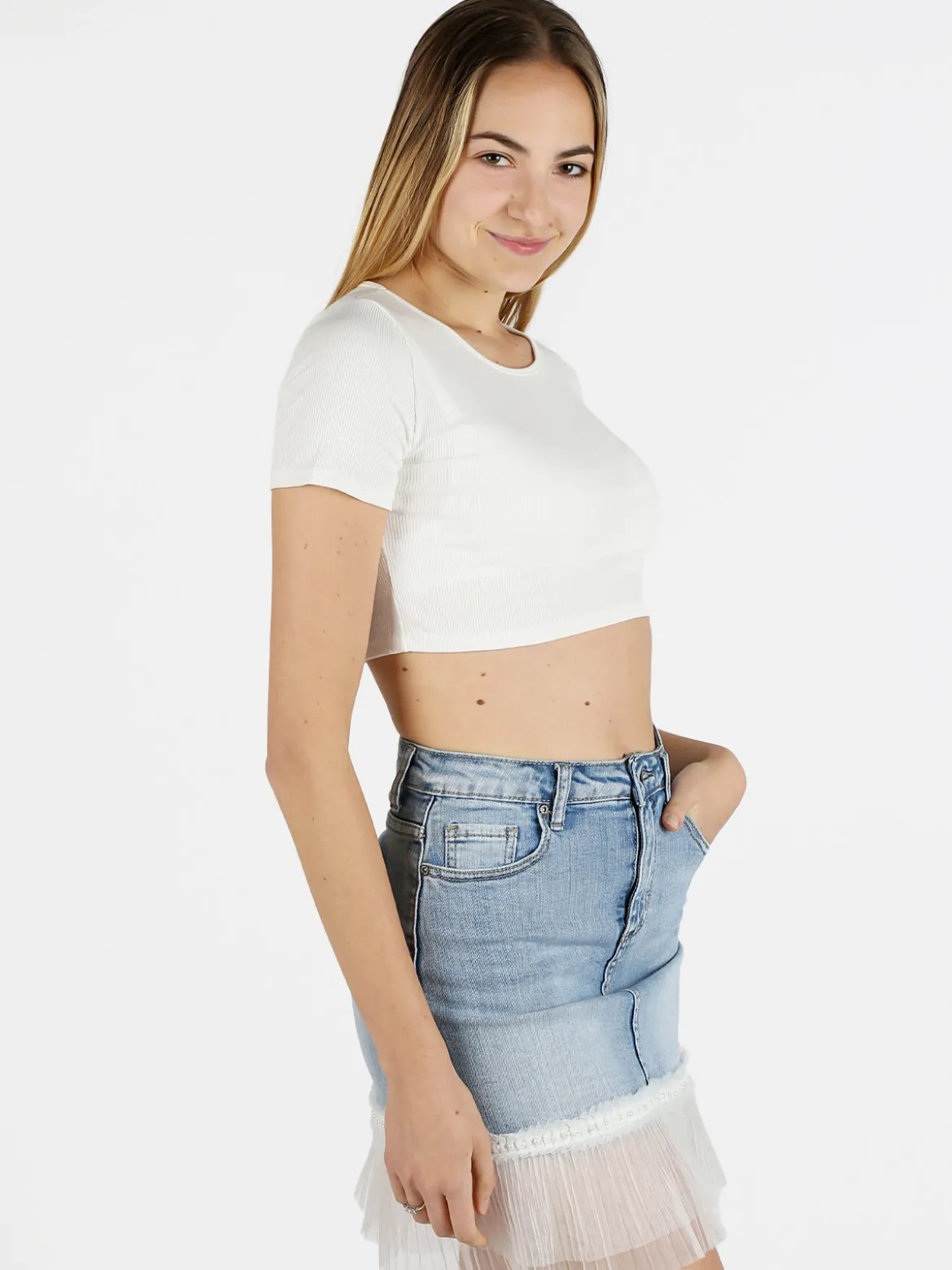 Essenziale Milano T-shirt cropped donna a costine