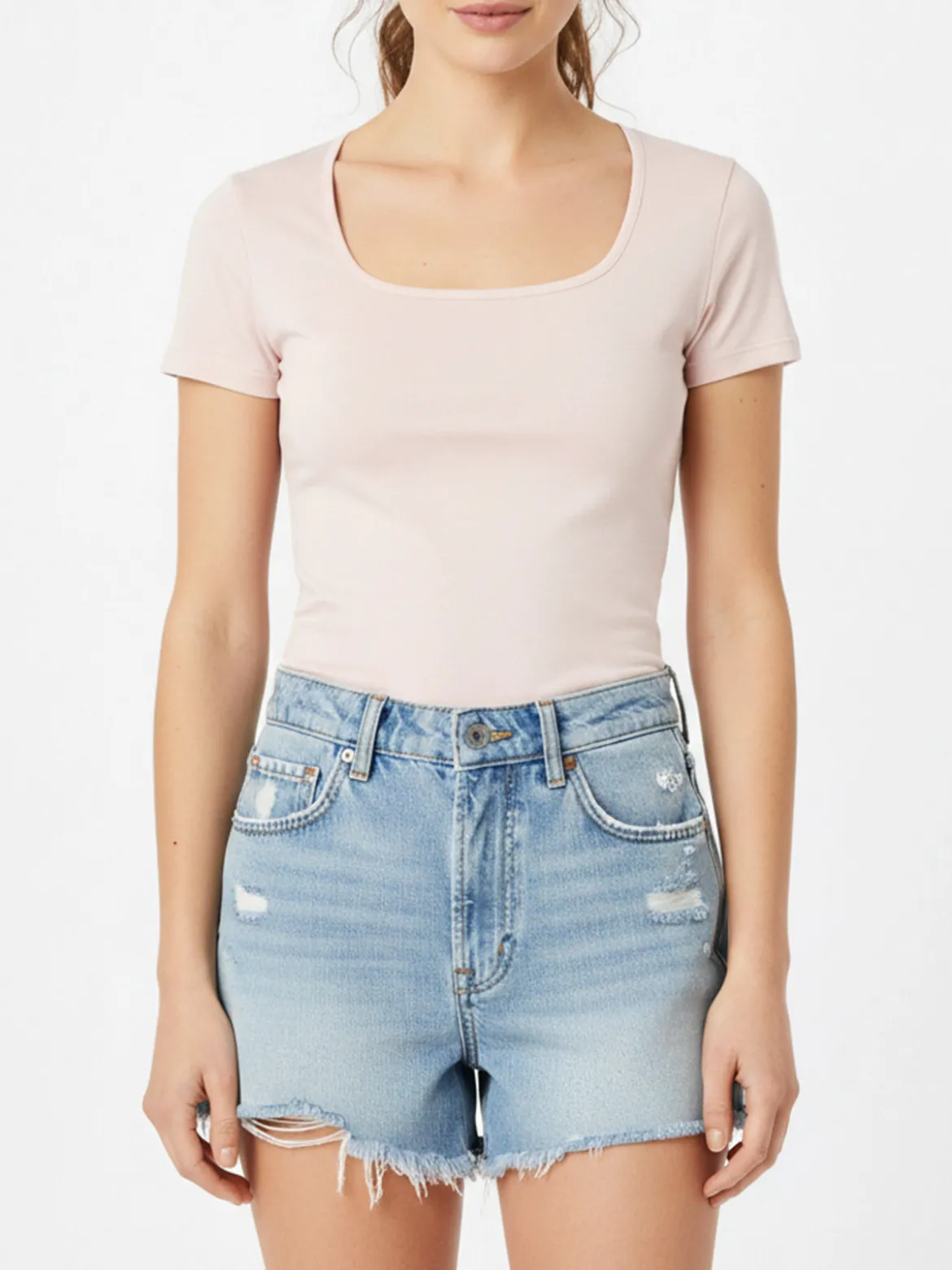 Essenziale Milano T-shirt da donna in cotone con scollo quadrato - rosa