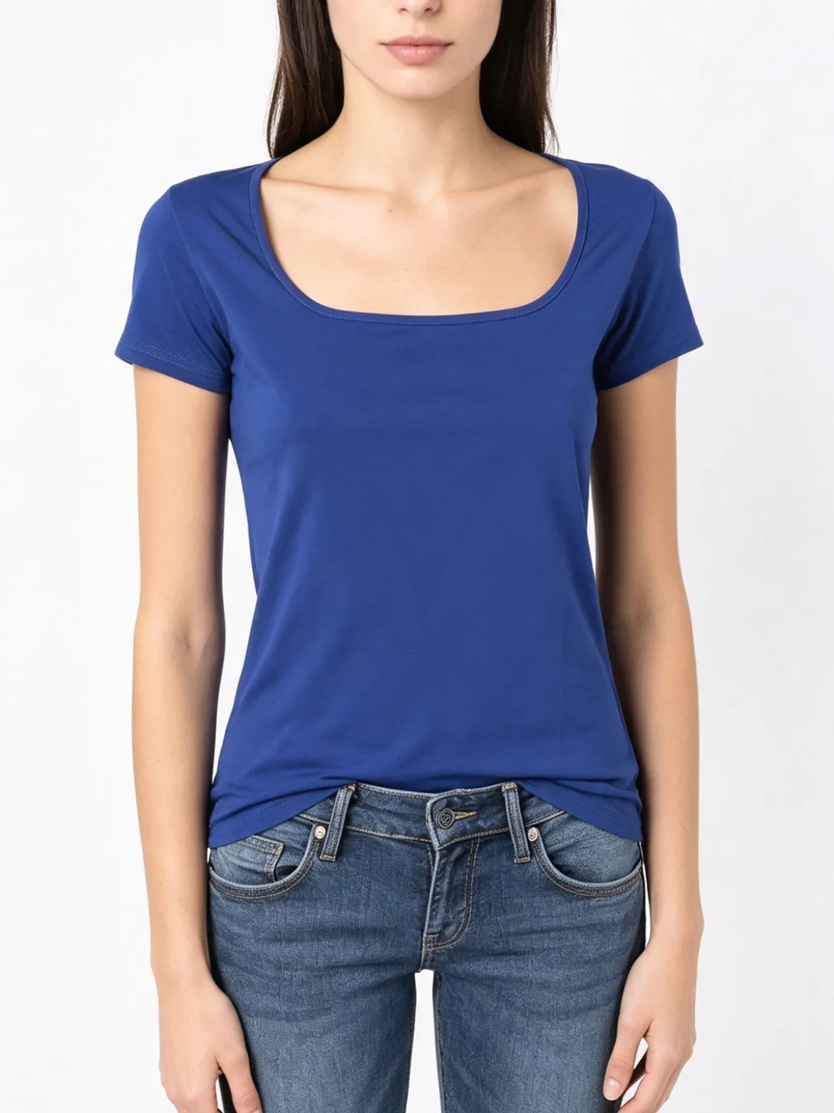 Essenziale Milano T-shirt da donna in cotone con scollo quadrato - bluette