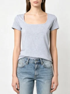 Essenziale Milano T-shirt da donna in cotone con scollo quadrato - grigio