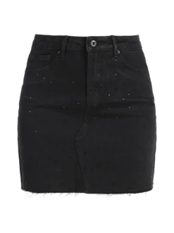 Farfallina Gonna donna in jeans con borchie - nero