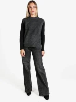 Farfallina Jeans donna a vita alta con finale a zampa - nero