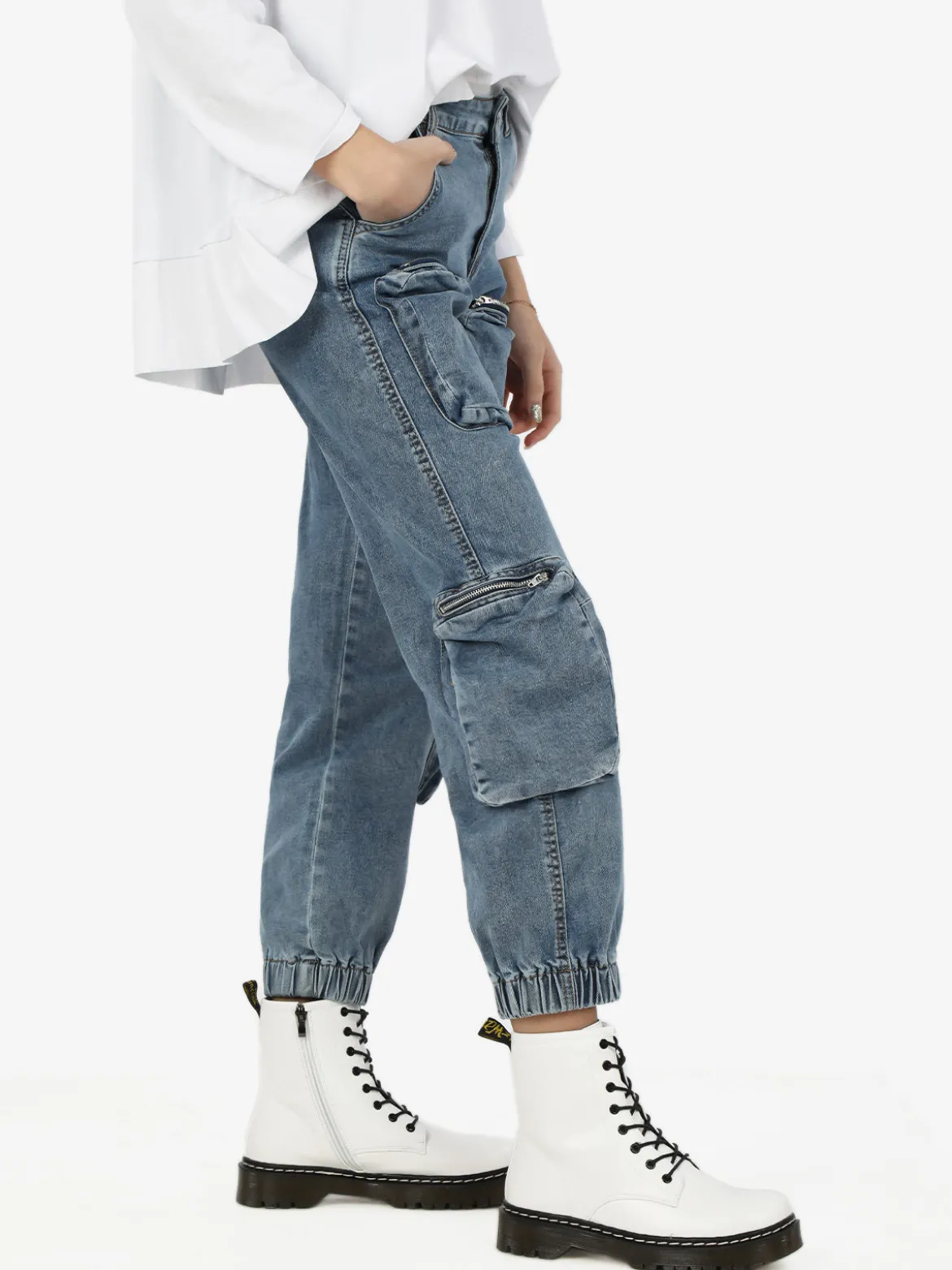Farfallina Jeans donna multitasche con polsini
