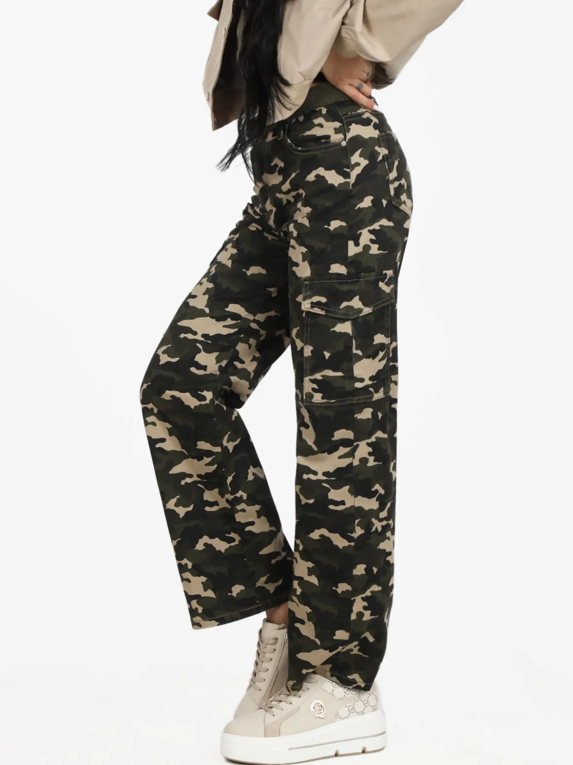 Farfallina Pantaloni donna militare con tasconi